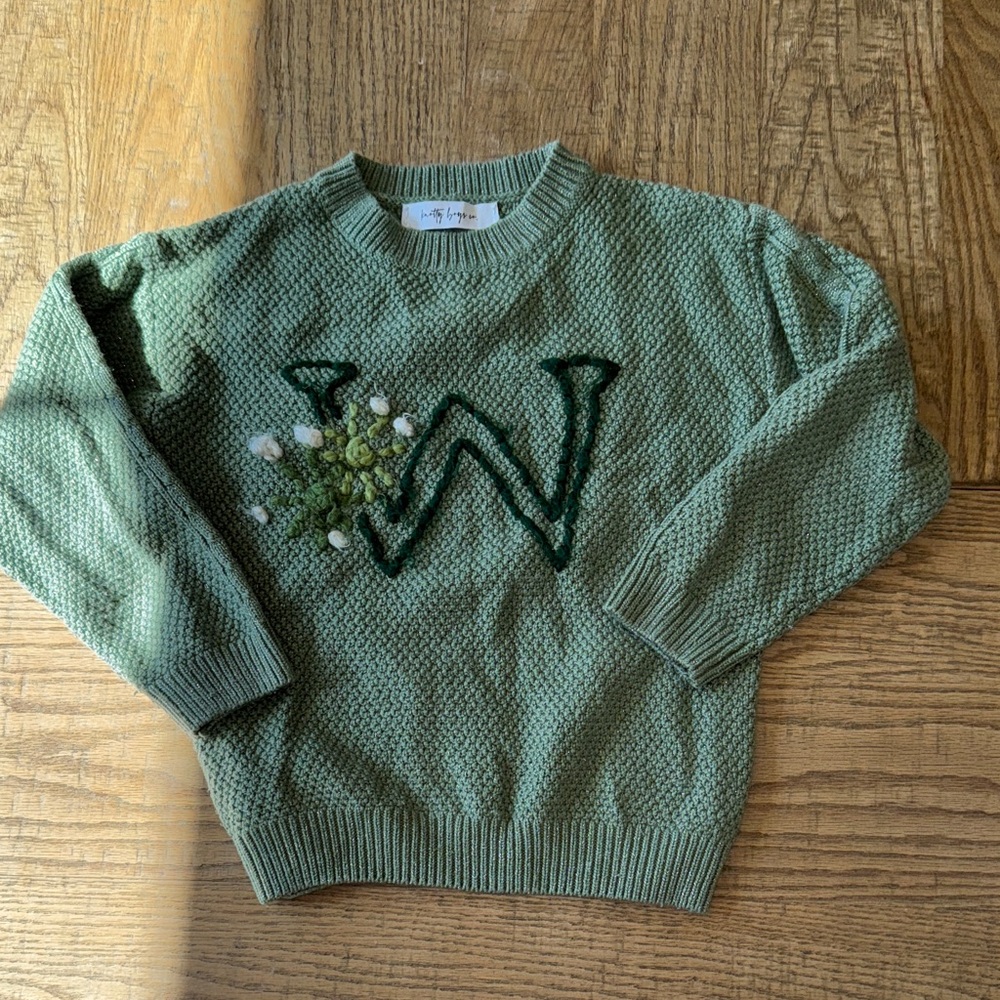 Green initial hand embroidered sweater size 5